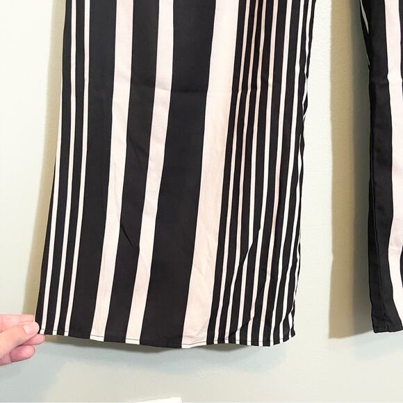 H&M Striped Drawcord Waist Straight Leg Pull-On Pants Black Size 10 - Picture 7 of 14